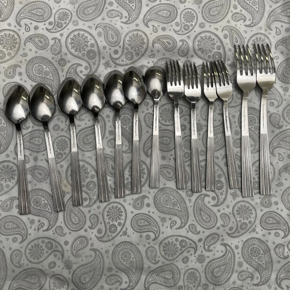 Cambridge Stainless Flatware Set 13pc Ribbed Pleated Handle Spoons and Forks